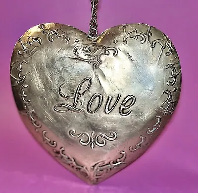 Buy LOVE Heart Pendant Sign Stamped Metal Primitive Style • 42.63£