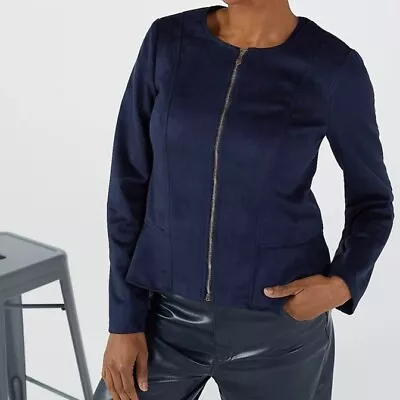 Buy Kim & Co Zip Through Peplum Short Jacket In Navy Size Medium BNWT • 8.99£