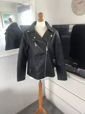 Buy Ladies Leather Look Jacket UK Size 16 Biker Style • 13.99£