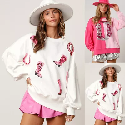 Buy 2024 Womens Loose Pullover Hoodies Sweatshirt Casual Holiday Party Sequin Shiny • 15.99£