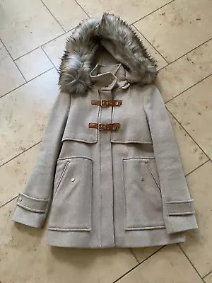 Buy Zara Woman Oatmeal Fur Trimmed Hooded Jacket - Size EUR M • 11.99£