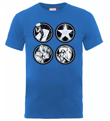 Buy MARVEL Men's Avengers Assemble Main Logos T-Shirt, Royal Blue, Small • 12£