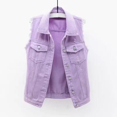 Buy Women's Jacket Casual Sleeveless Jean Retro Denim Vest Tops Waistcoat Fashion • 26.39£