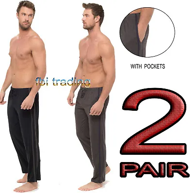 Buy Mens Pyjamas 2 Pack Cotton Lounge Pants Bottoms Trousers With Pockets  • 14.95£