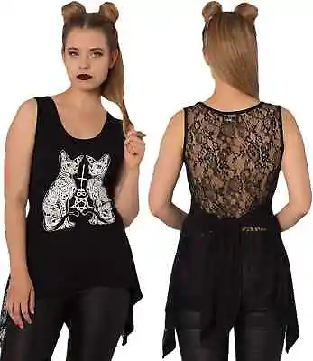 Buy Banned Apparel Esotericat Black Womens Gothic Cat Tank Top Alternative Clothing • 16.99£