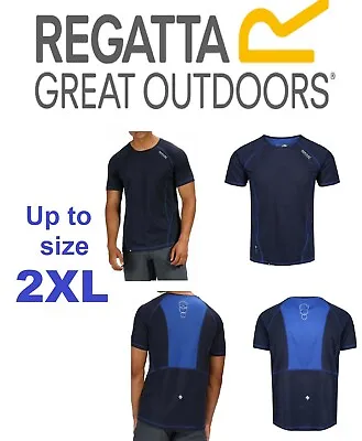 Buy Mens REGATTA  RMT164 Gym Running Breathable Team Top T Shirt Navy Blue Up To 2XL • 7.95£