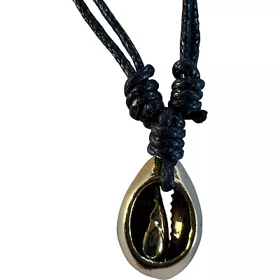 Buy Shiny Gold Colour Shell Pendant Necklace Black Cord Chain Mens Womens Jewellery • 4.50£