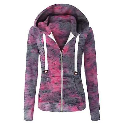 Buy Women Tie-dye Long Sleeve Sweatshirt Jacket Ladies Zip Hoodie Casual Jumper Coat • 26.39£