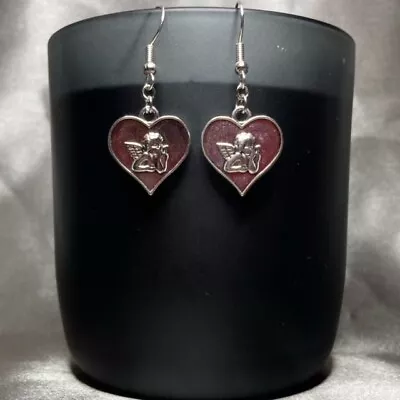 Buy Handmade Silver Love Heart Earrings Gothic Gift Jewellery Fashion Accessory • 4.50£