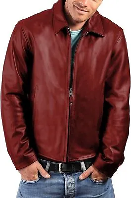 Buy New Men's Dark Red Leather Jacket 100% Genuine Soft Lamsbkin Causal Coat Jacket • 124.25£