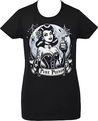 Buy Pure Poison Women's T-Shirt Gothic Lowbrow Pin-up Rockabilly Tattoo Moon Corset • 20.50£