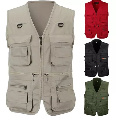 Buy Mens Hiking Multi Pocket Vest Body Warmer Gilet Jacket Hunting Fishing Waistcoat • 11.39£