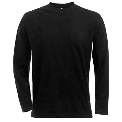 Buy Mens Long Sleeve T Shirts Crew Neck Gym Plain Basic Top Casual Cotton Tee NEW • 6.99£