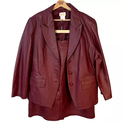 Buy Vintage 100% Leather Jacket & Skirt Set In Wine Red Women's Size 8 • 94.72£