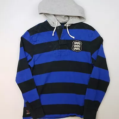 Buy Polo Ralph Lauren Rugby Hoodie Medium Mens Blue Black Jumper 3 Lions Patch • 29.99£