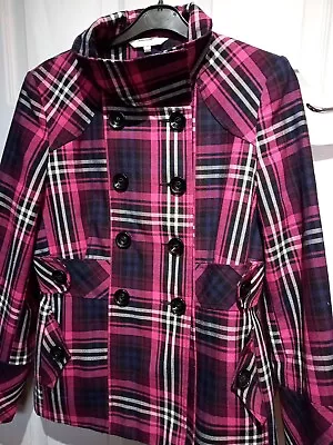 Buy Ladies Red Herring Jacket Coat Size 14 Pink Blue Check Top • 8£
