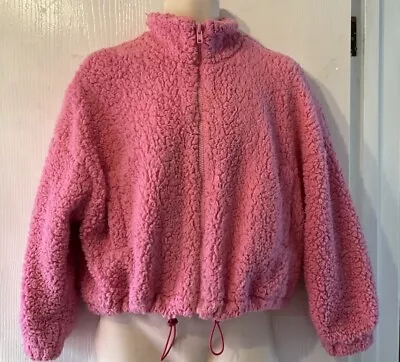 Buy Urban Outfitters Ladies UO Willow Pink Lined Fleece ZipUp Fuzzy Teddy Jacket S • 6.60£