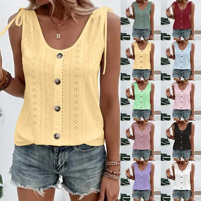 Buy Womens Sleeveless Vest Tops Ladies Summer Casual T-Shirt Tank Blouse Plus Size • 7.19£