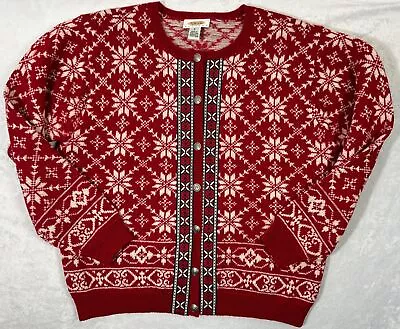 Buy Vintage Talbots Fair Isle Wool Cardigan Sweater Nordic Red Snowflake Sz S Petite • 22.62£