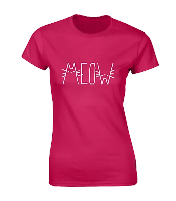 Buy Meow Cat Ladies T Shirt Funny Cute Cat Lover Gift Present Idea Fashion Kitten • 7.99£