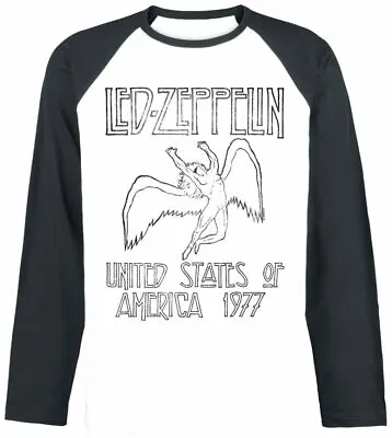 Buy Led Zeppelin Raglan Baseball Long Sleeve T Shirt USA 77 Official Rock Metal 1977 • 24.90£