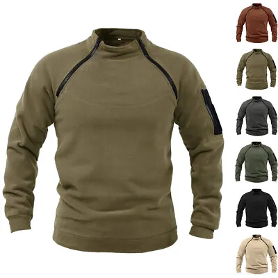 Buy Mens Fleece Jumper Tactical Combat Sweatshirt Winter Thermal Warm T Shirt Tops • 4.59£