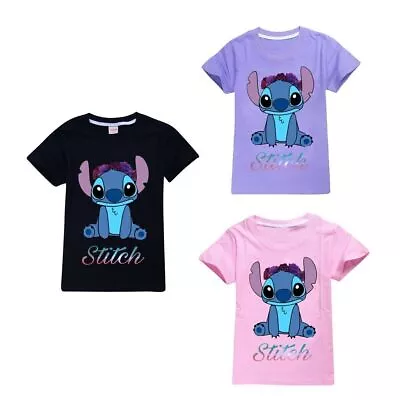 Buy Kids Lilo And Stitch Ohana Tshirt Boy Girls Cute Cartoon Short Sleeve Tee Tops†☆ • 10.48£