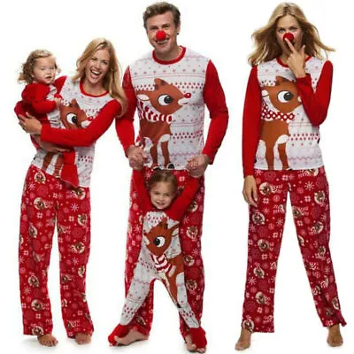Buy Family Matching Kids Adult Christmas Pajamas Cartoon Elk Print Nightwear Pyjamas • 7.89£