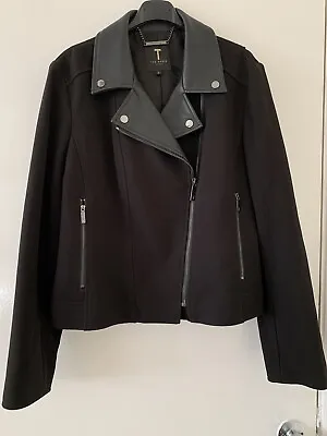 Buy Ted Baker TOPAS Faux Leather Collar Biker Jacket Size 5 UK 16 US 12 • 89£