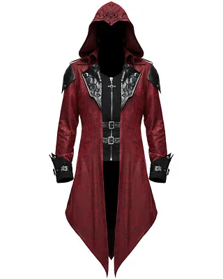 Buy Devil Fashion Mens Gothic Hooded Jacket Coat Red Black Dieselpunk Assassin Creed • 129.99£