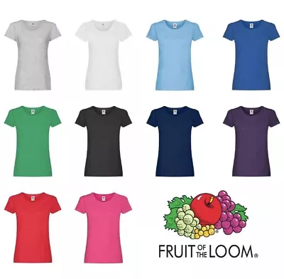 Buy Ladies Womens Plain T-Shirts Fruit Of The Loom Coloured Cotton Fitted Tee Shirt • 4.79£