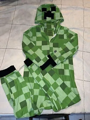 Buy Minecraft Boys Creeper Pajamas Green Zip Up Hooded Long Sleeve Size 8 • 11.04£
