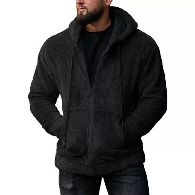 Buy Men's Teddy Bear Fleece Hooded Coat Winter Warm Faux Fur Zip-Up Hoodies Outwear • 22.41£