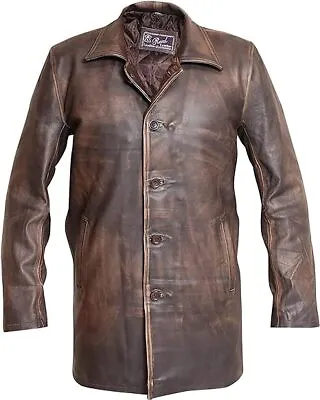 Buy Distressed Brown Real Cowhide Leather Jacket Coat • 119.99£