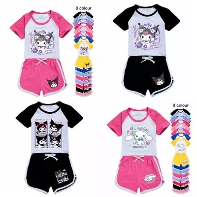 Buy 2pcs Kids Cartoon Kuromi Pajamas Set Cosplay Costume Short Sleeve T-shirt+Shorts • 10.99£