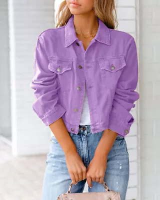 Buy Womens Denim Jacket Ladies Casual Stretch Button Up Classic Casual Jeans Coat UK • 22.99£