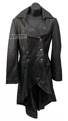 Buy EDWARDIAN Ladies Leather Jacket Black Washed Victorian Gothic Coat Jacket P-520 • 49£