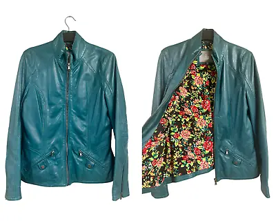 Buy Lakeland Ladies Soft Leather Jacket Size 10 Teal Green Blue Turquoise • 25£