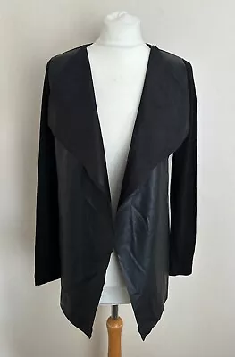 Buy Zara Black Faux Leather Waterfall Front Knit Sleeves Back Jacket Size M UK 10 • 14.99£