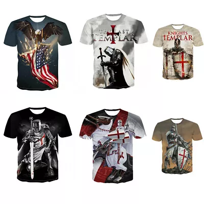 Buy Medieval Crusader Cross Knights 3D T-Shirts Sports Fitness Top T-Shirts Costumes • 10.80£