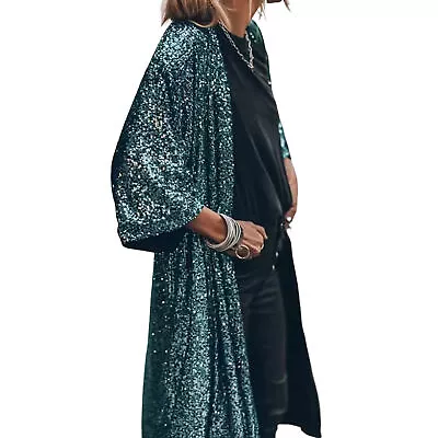Buy Women Coat Loose Fit Dressing Up Women Shiny Sequins Mid-length Cape Jacket Soft • 20.11£