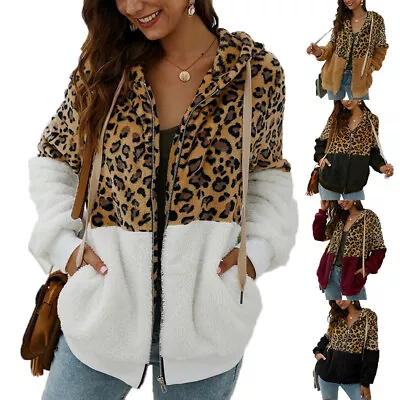 Buy Bear Women Hooded Jackets Autumn Leopard Print Fleece Zipper Outwear Winter Coat • 34.67£
