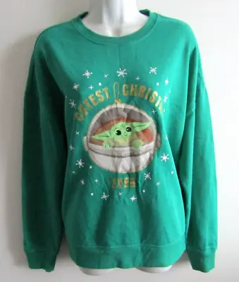 Buy Star Wars Womens Green Christmas Sweatshirt Top Size 18-20 Mandalorian Motif • 6.99£
