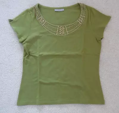 Buy 'Wrap' Ladies Green T-Shirt With Wooden Bead Neckline, UK Size 12 • 5£