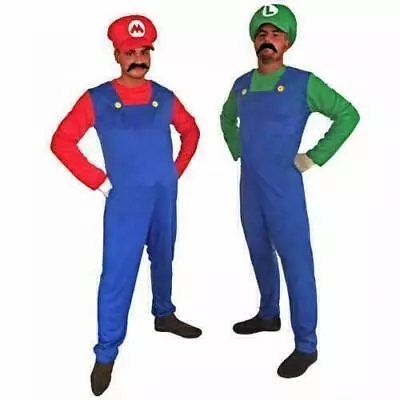 Buy Mario Luigi Bros Plumber Brothers Mens Fancy Dress Super Outfit Festival Clothes • 17.95£