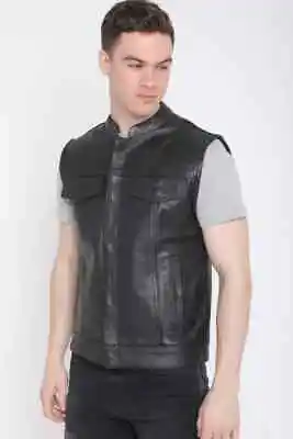 Buy Genuine Cowhide Leather Son Of Anarchy  Cut Of  Black Mens Biker Waistcoat/Vest • 43.99£