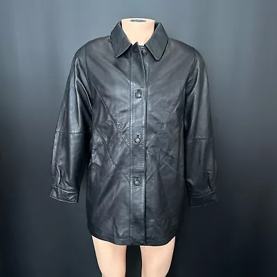 Buy Hudson Leather Jacket 16 Womens Black Long Sleeves Lined Vintage Style Collar • 15.47£