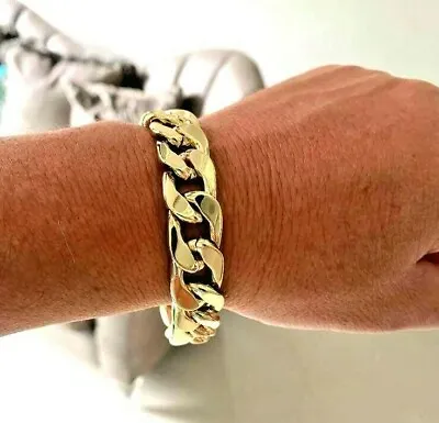 Buy Mens Large 14K Gold GP Cuban Link Thick Bulky Heavy 16mm Jewelry Bracelet 8.5  • 10.56£