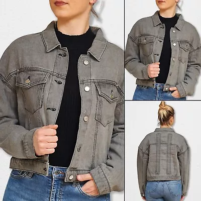 Buy Ladies Oversized Denim Jacket Washed Jeans Coat Womens Plus Size Cropped Top UK • 14.99£