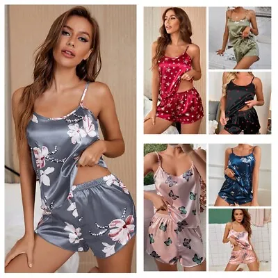 Buy Women Ladies Satin Silk Lace Cami Vest Shorts Lingerie Pyjamas Set Pj Sleepwear • 10.26£